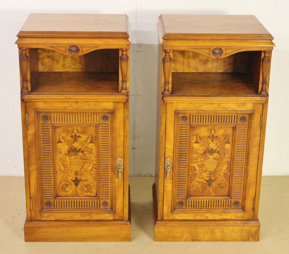 Pair of Inlaid Satinwood Bedside Cupboards