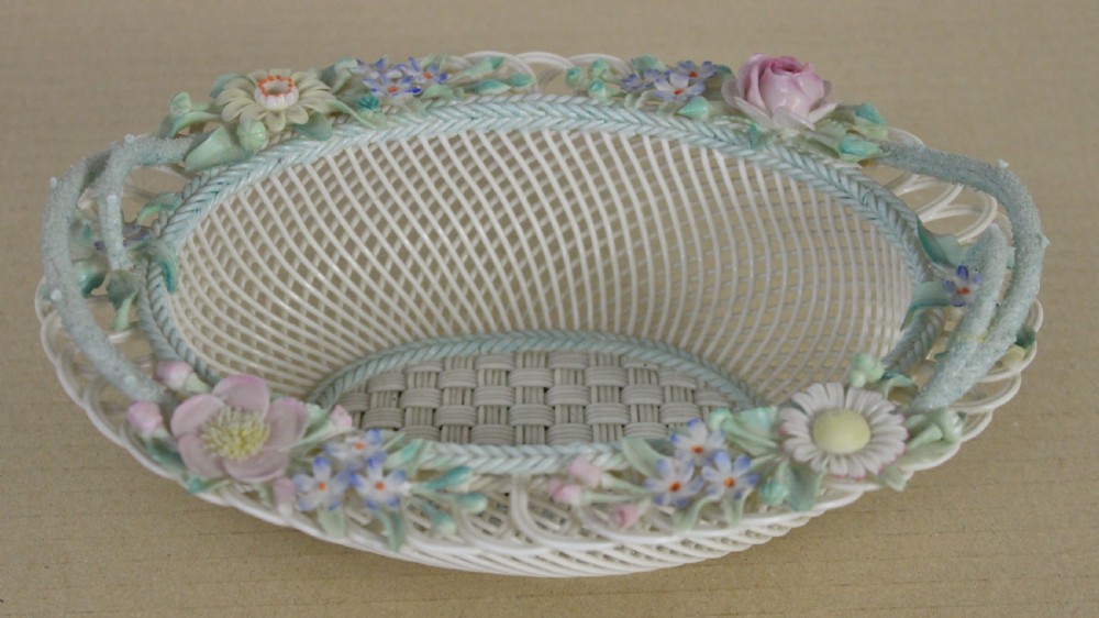 Large Belleek Floral Decorated Basket