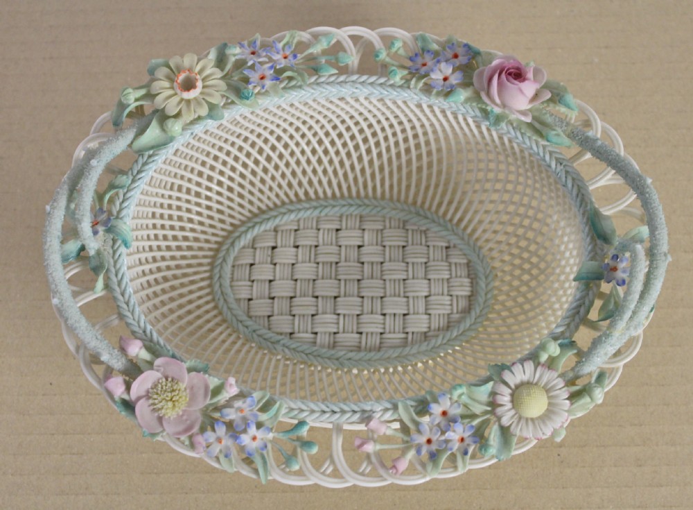 Large Belleek Floral Decorated Basket View II