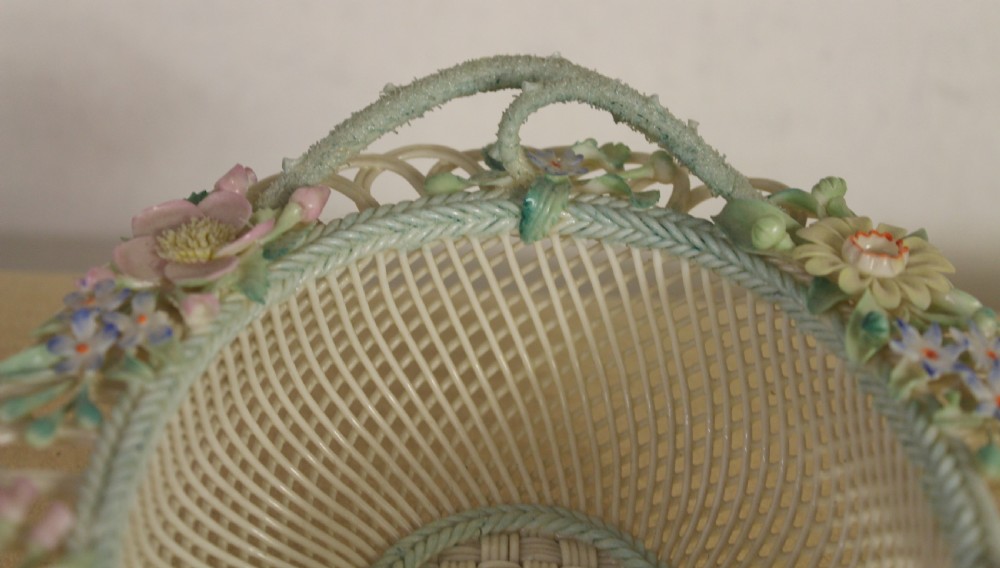 Large Belleek Floral Decorated Basket View IV