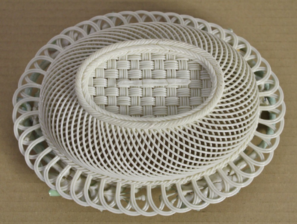 Large Belleek Floral Decorated Basket View V
