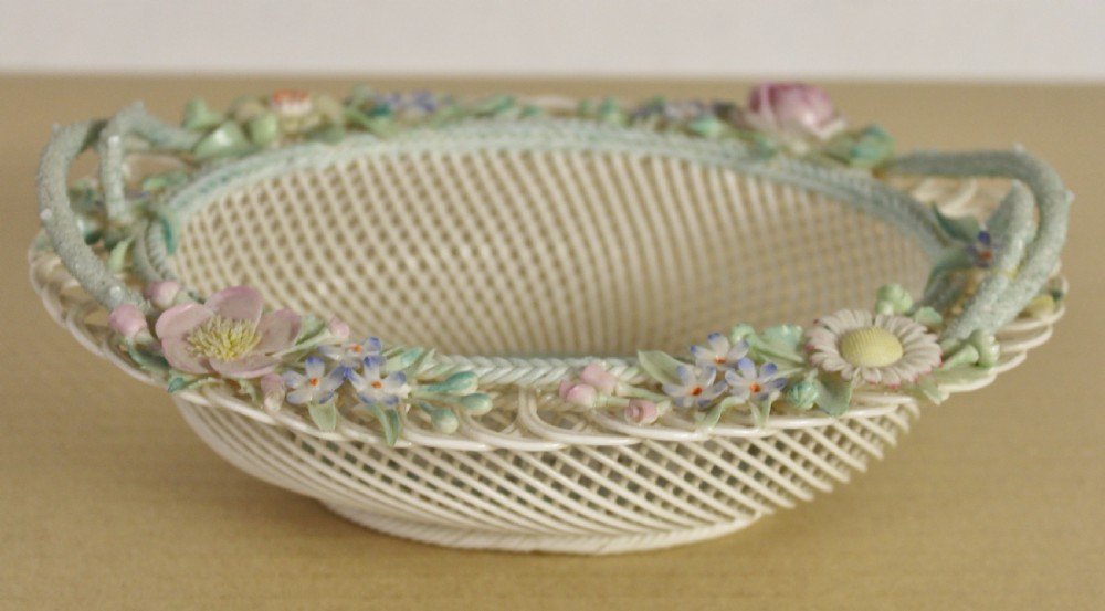 Large Belleek Floral Decorated Basket View VI