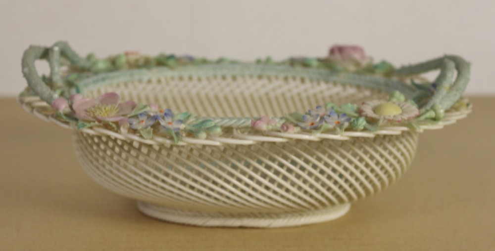 Large Belleek Floral Decorated Basket View VII