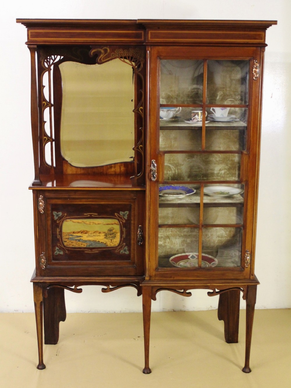 Inlaid Mahogany Art Nouveau Parlour Cabinet