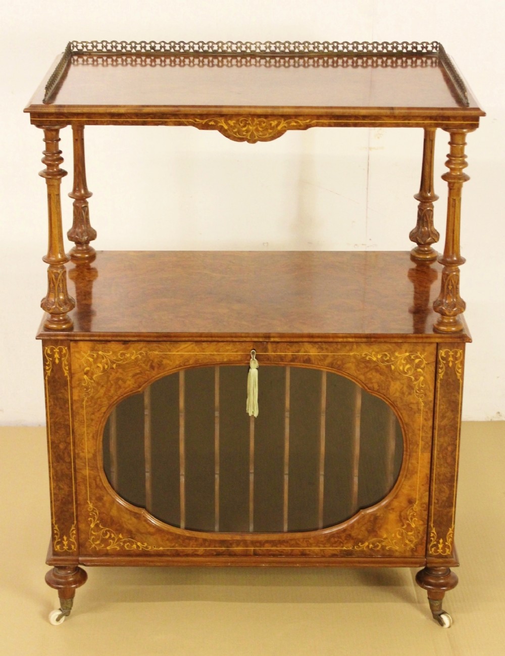 Victorian Inlaid Burr Walnut Canterbury Wot Not
