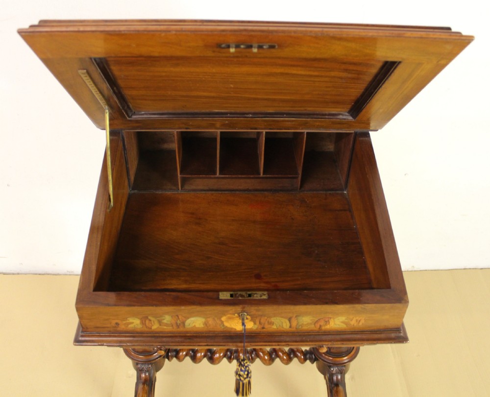 Superb Victorian Inlaid Burr Walnut Davenport View XI