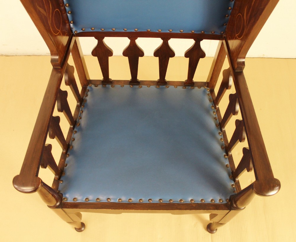 Arts and Crafts Period Inlaid Mahogany Armchair View VII
