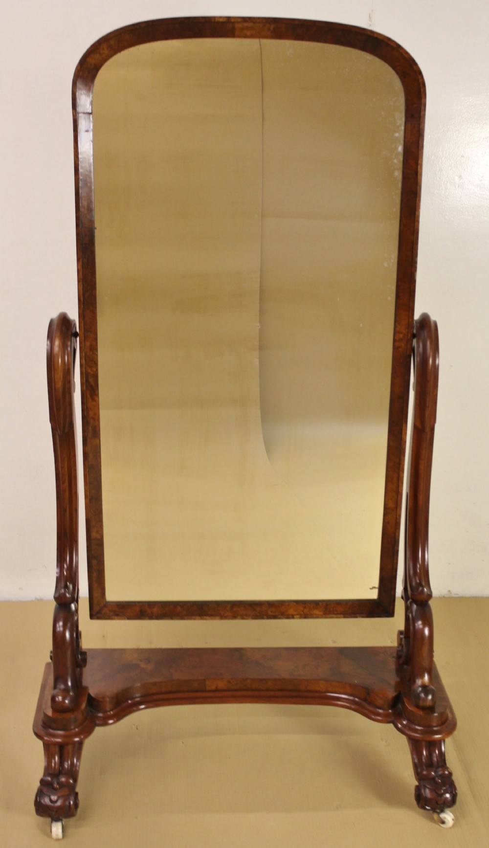 Victorian Burr Walnut Cheval Mirror