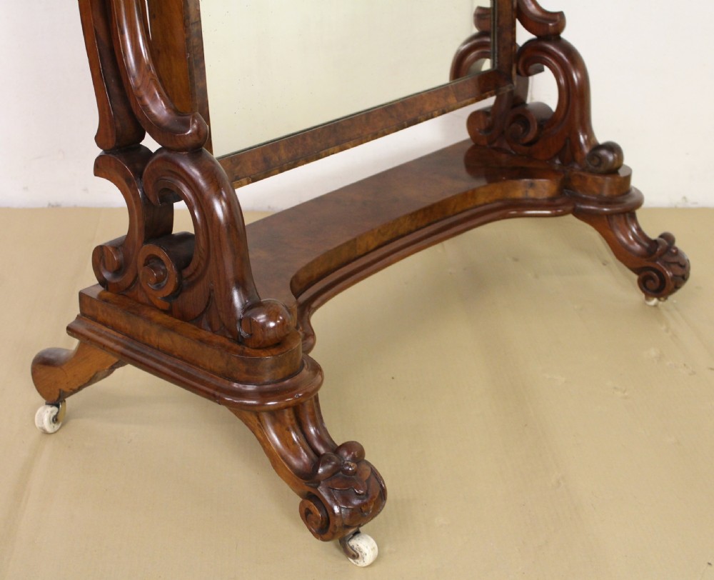 Victorian Burr Walnut Cheval Mirror View V