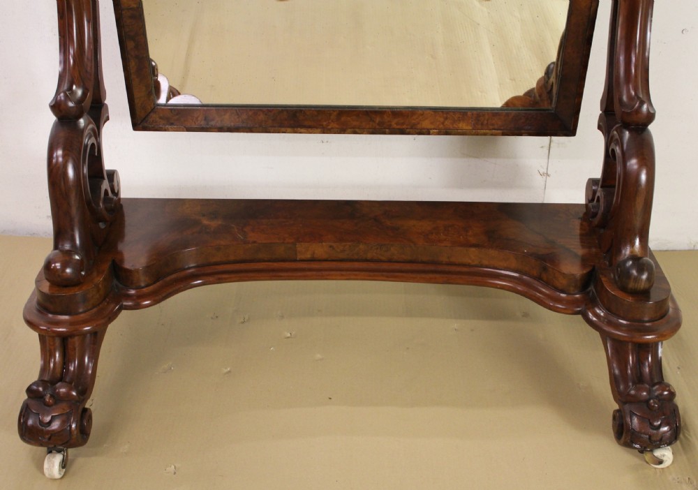 Victorian Burr Walnut Cheval Mirror View VI