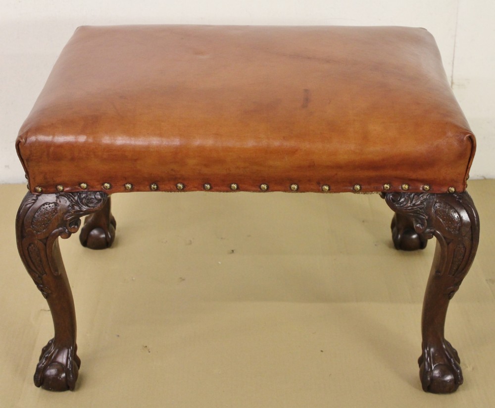 Leather Upholstered Mahogany Chippendale Style Stool