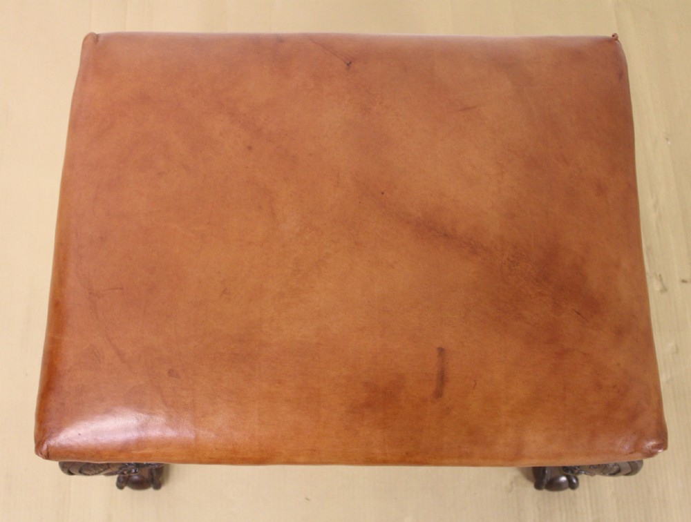 Leather Upholstered Mahogany Chippendale Style Stool View II