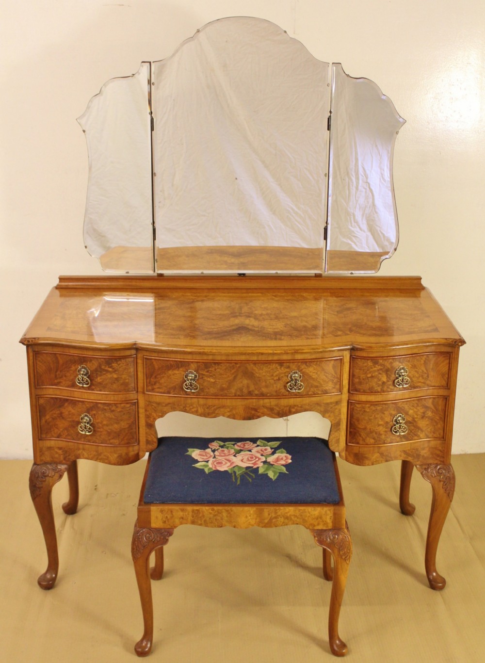 Burr Walnut Dressing Table and Stool