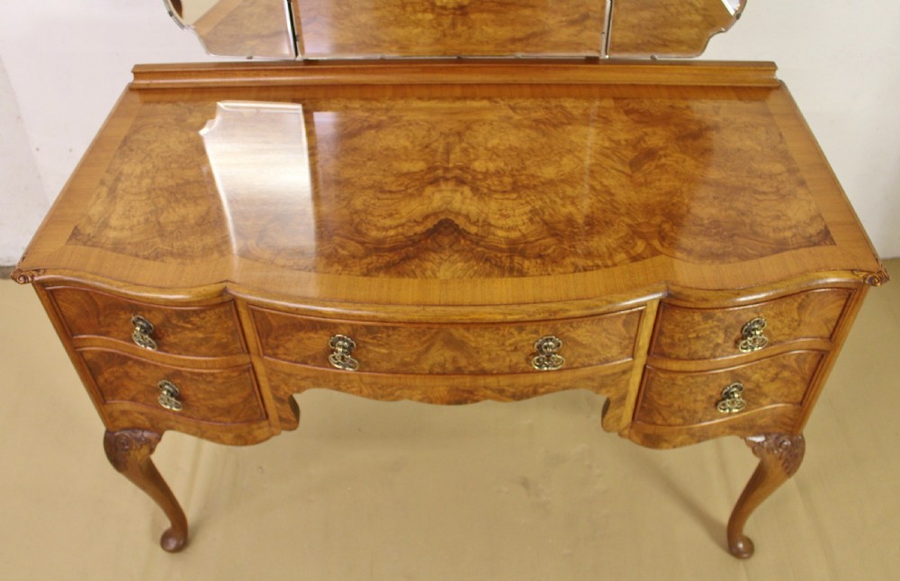 Burr Walnut Dressing Table and Stool View II