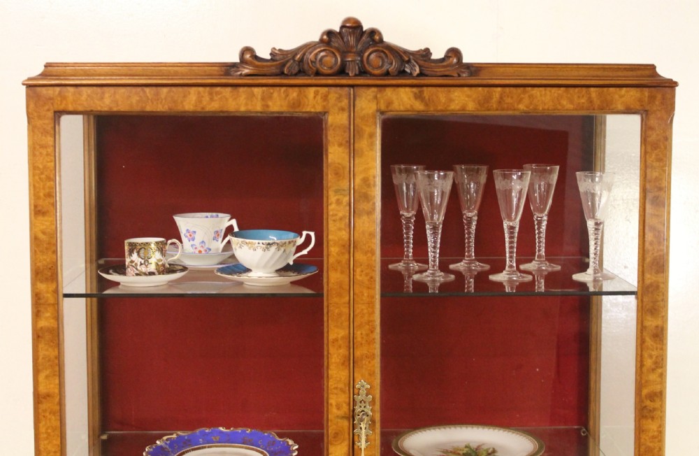 Queen Anne Style Burr Walnut Display Cabinet View VII