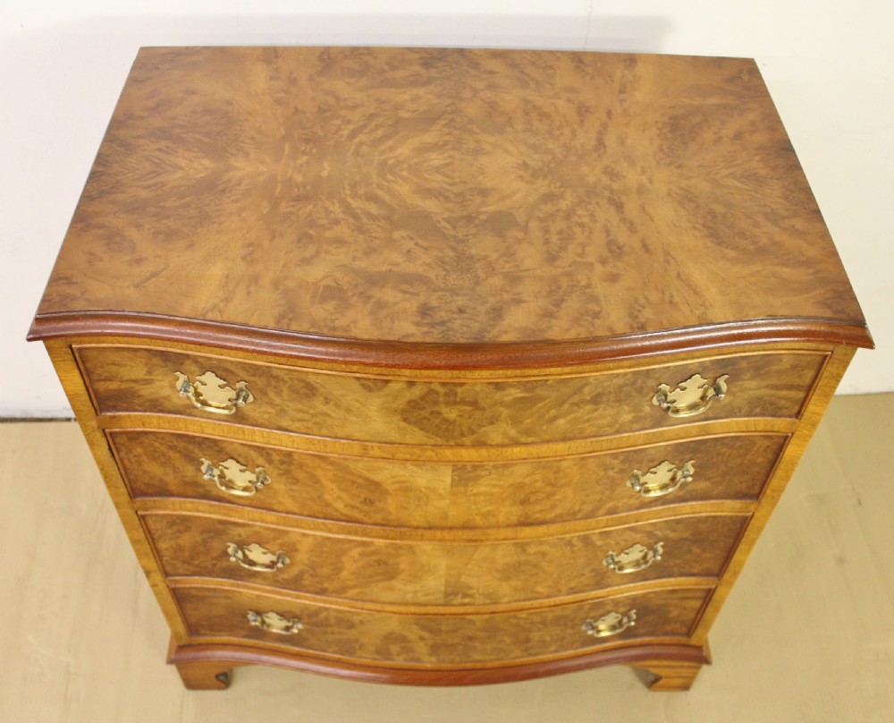 Burr Walnut Serpentine Fronted Chest of Drawers View III