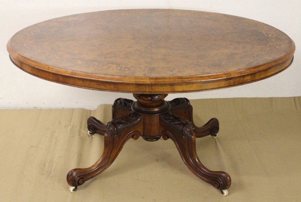 Victorian Inlaid Burr Walnut Loo Table View V
