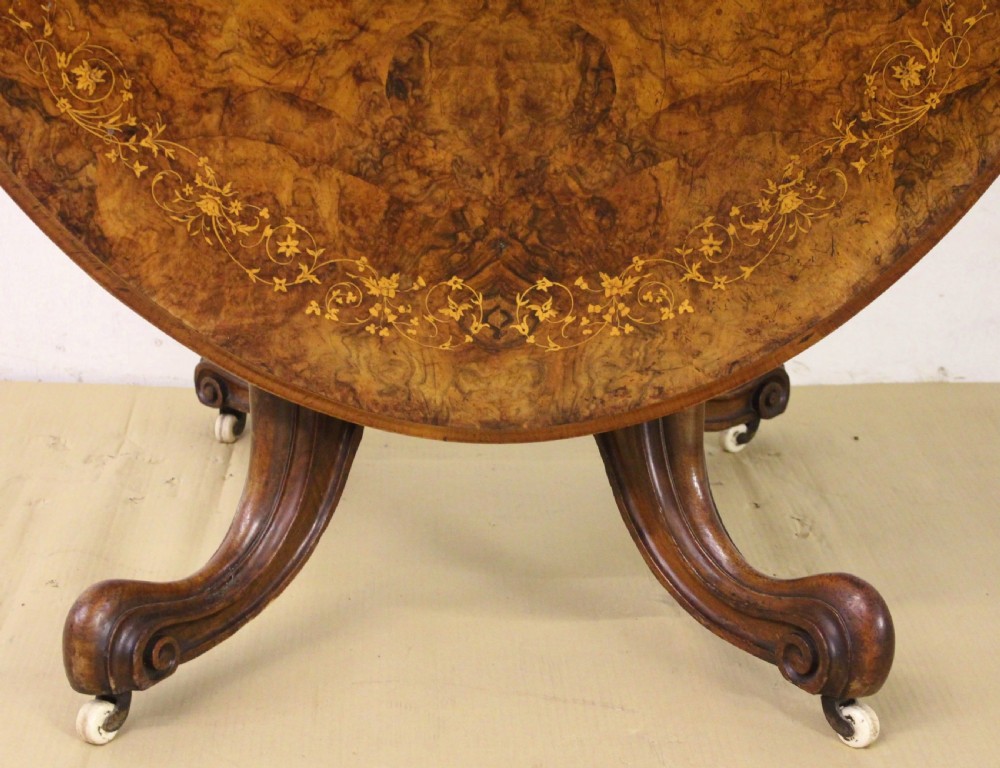 Victorian Inlaid Burr Walnut Loo Table View VI