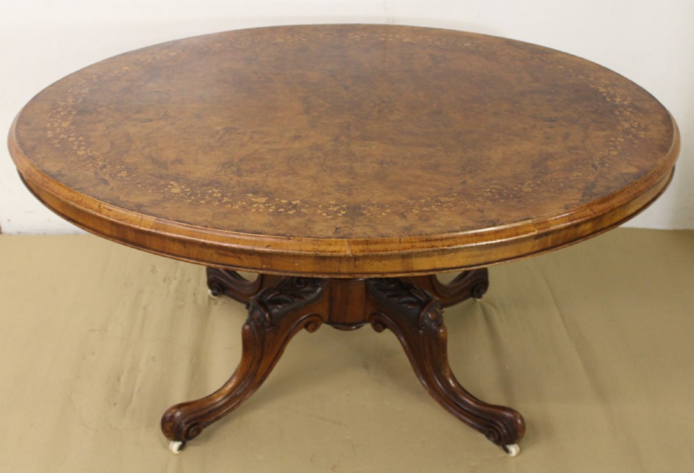 Victorian Inlaid Burr Walnut Loo Table View IX