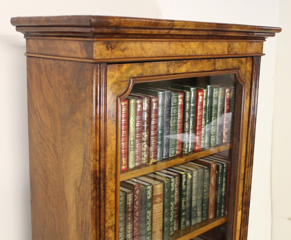 Slender Victorian Burr Walnut Library Bookcase View IV