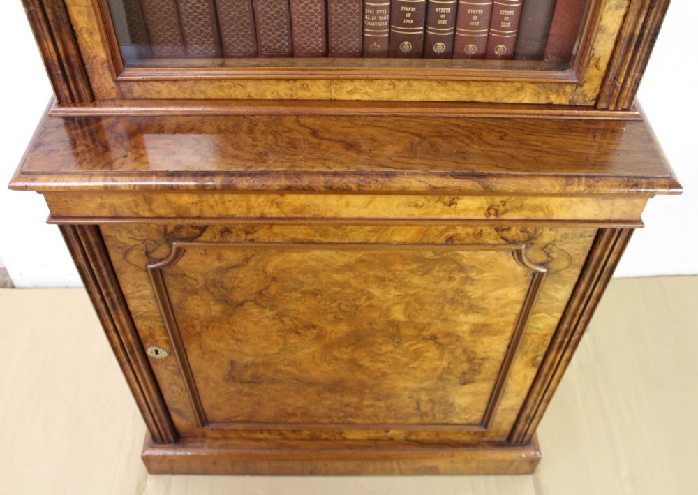 Slender Victorian Burr Walnut Library Bookcase View V
