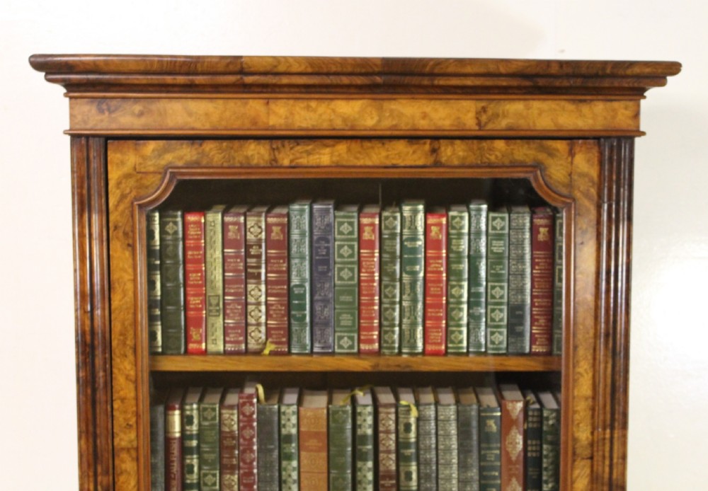 Slender Victorian Burr Walnut Library Bookcase View VII