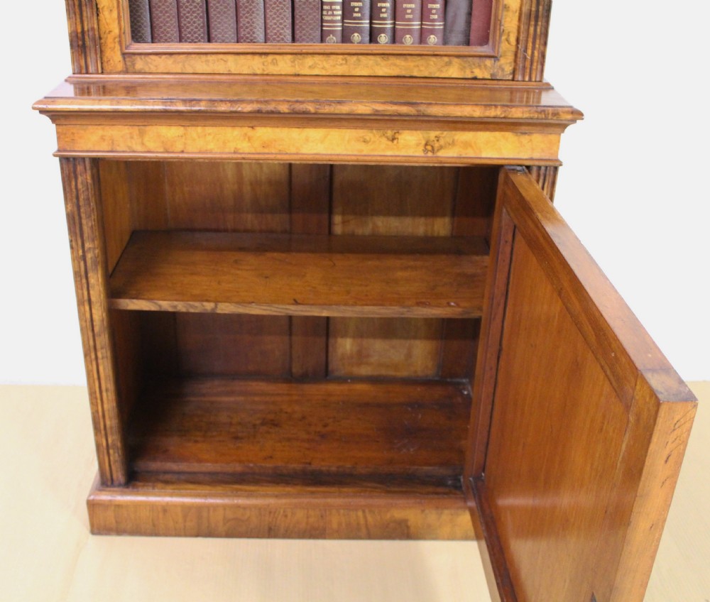 Slender Victorian Burr Walnut Library Bookcase View XI