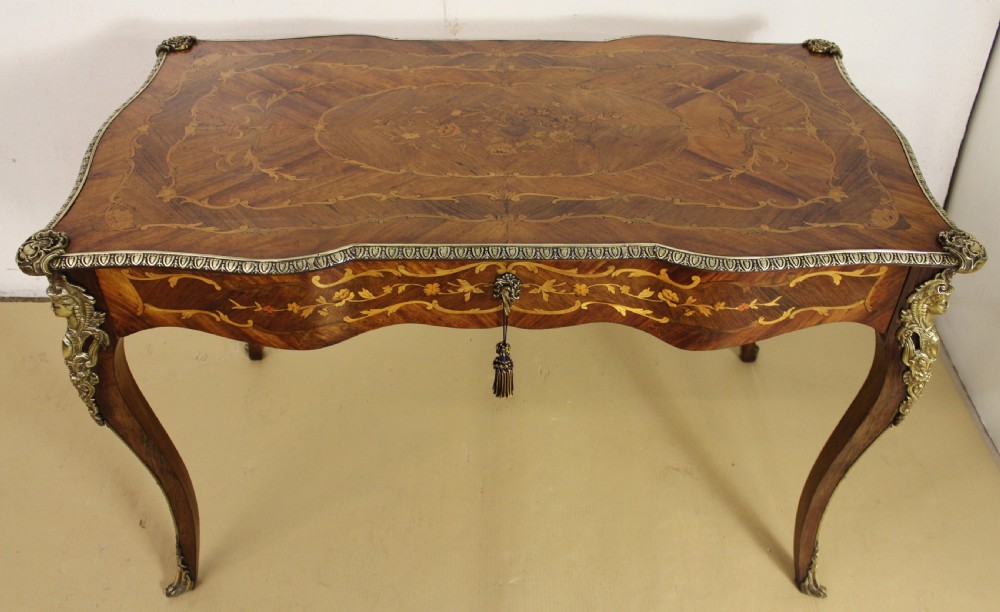 French Rosewood Marquetry Bureau Plat
