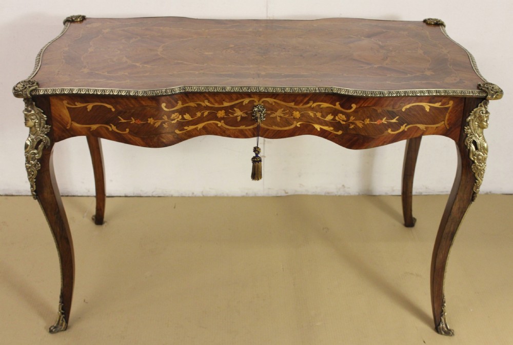 French Rosewood Marquetry Bureau Plat View VI