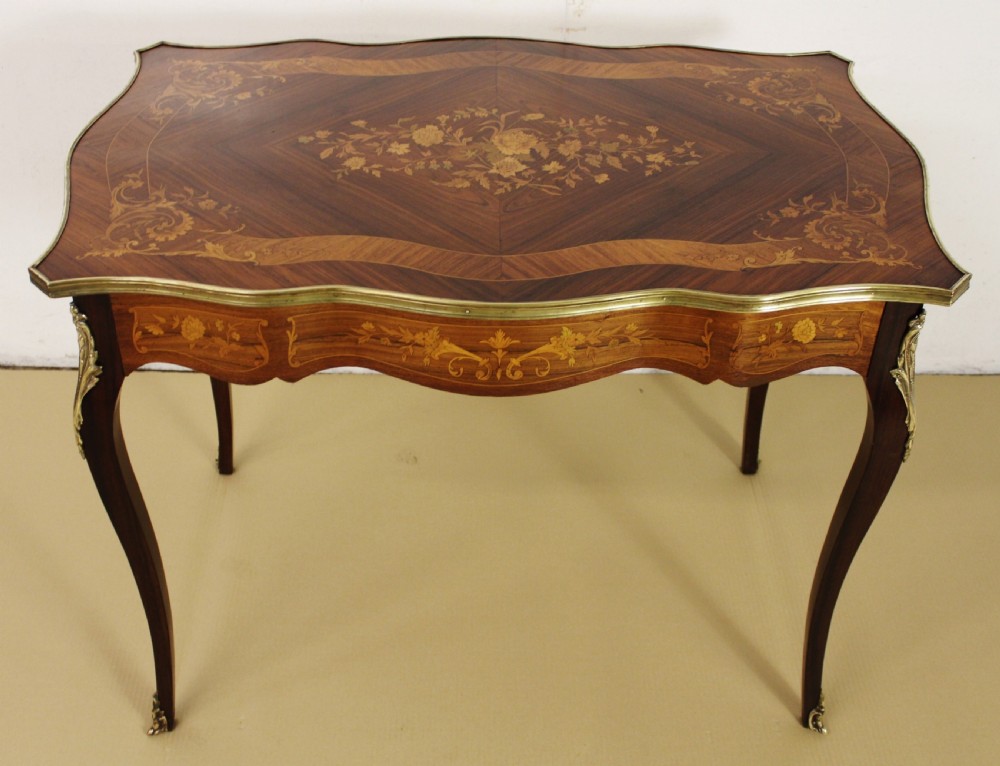 French Inlaid Rosewood Floral Marquetry Table
