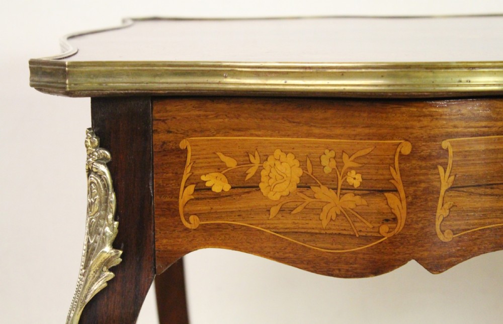 French Inlaid Rosewood Floral Marquetry Table View II