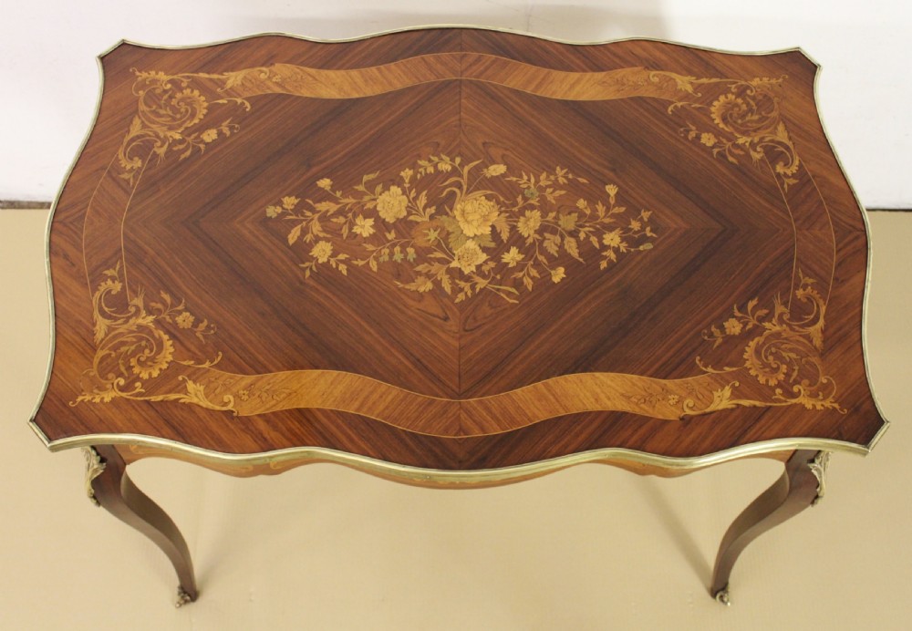 French Inlaid Rosewood Floral Marquetry Table View III