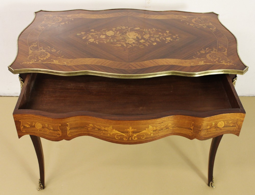 French Inlaid Rosewood Floral Marquetry Table View XI