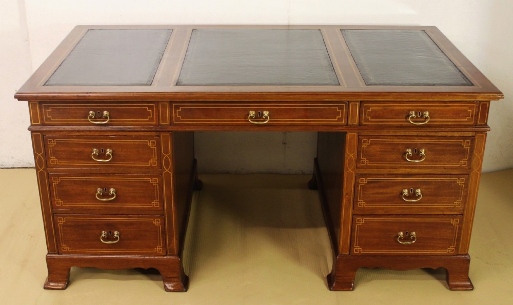 Inlaid Mahogany Pedestal Desk