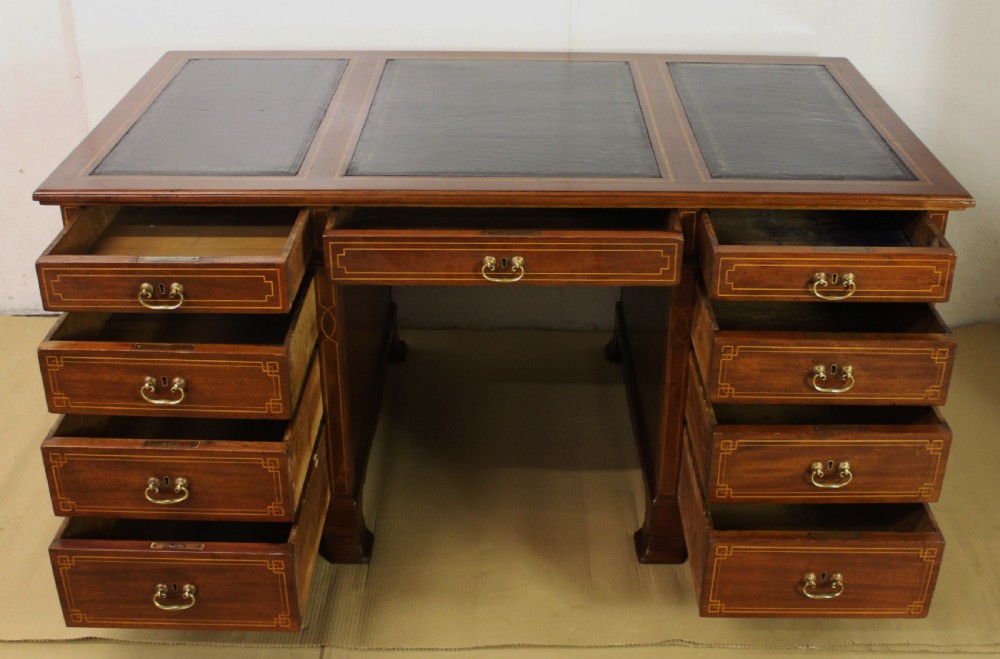 Inlaid Mahogany Pedestal Desk View XII