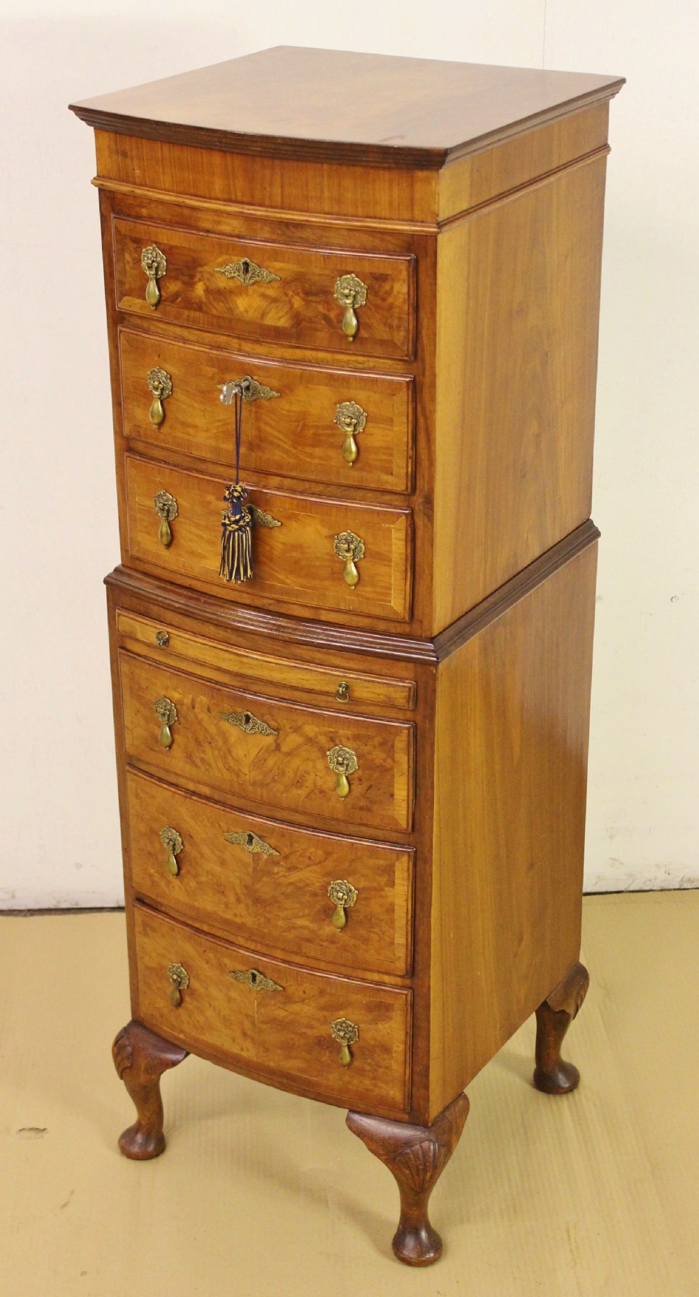 Bow Fronted Burr Walnut Chest on Chest