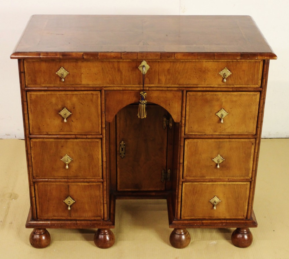 George II Style Burr Walnut Kneehole Desk