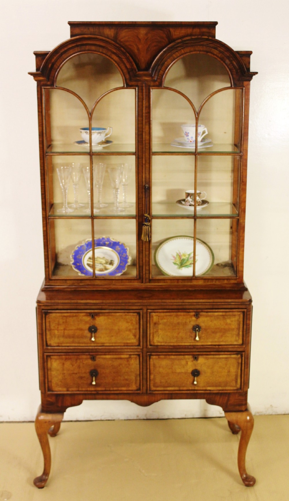 Burr Walnut Dome Topped Display Cabinet