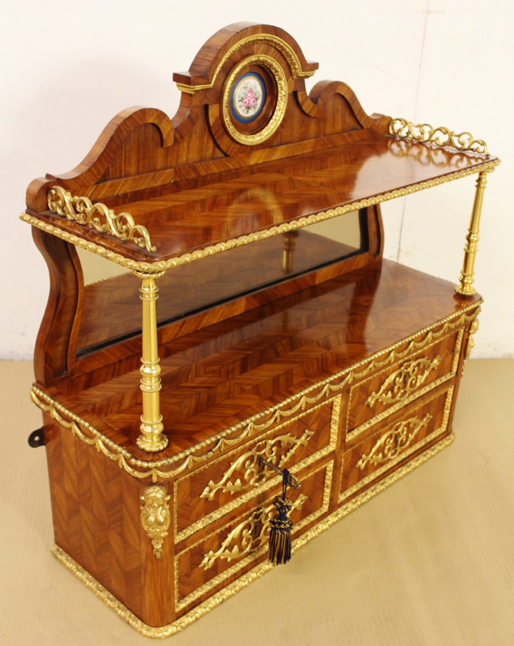 Tulip Wood and Ormolu Mounted Wall Shelves