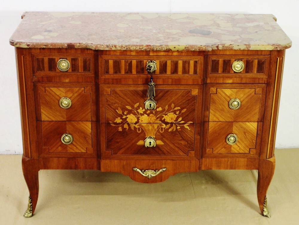 French Louis XVI Style Marble Topped Commode