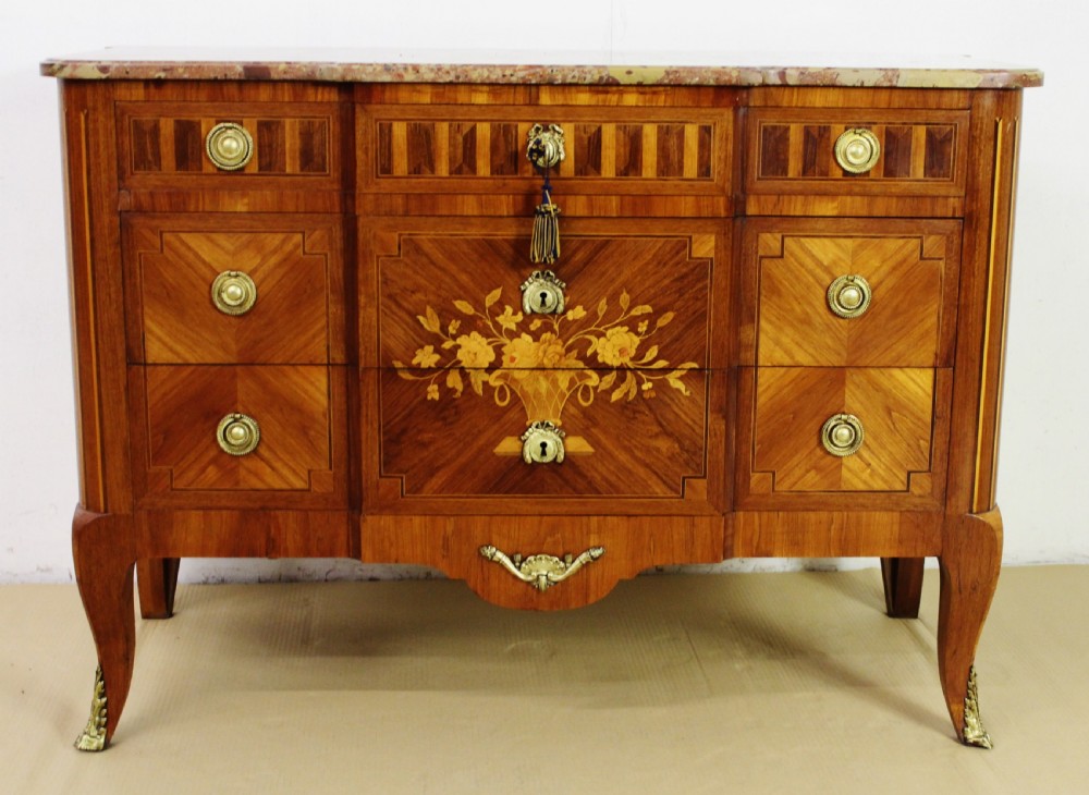 French Louis XVI Style Marble Topped Commode View VI