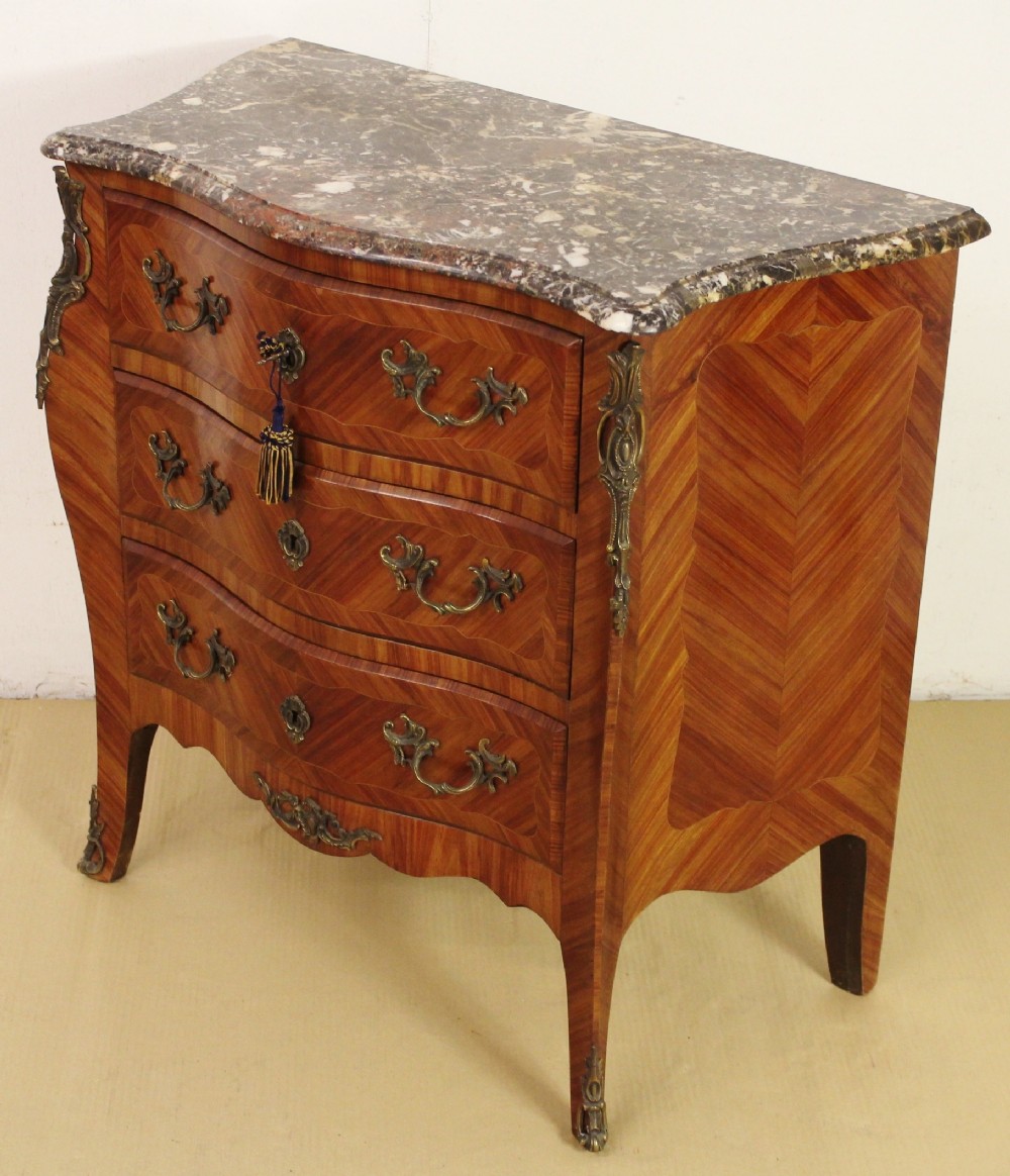 French Kingwood Bombe Marble Topped Commode