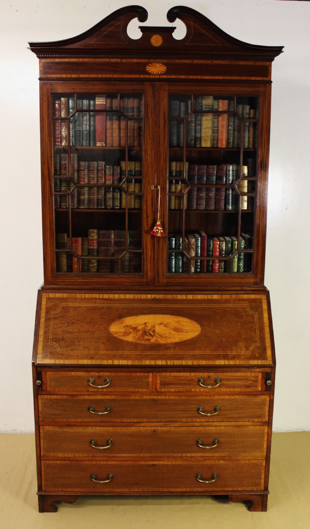 Edwardian Inlaid Mahogany Bureau Bookcase