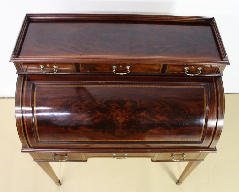 Inlaid Mahogany Cylinder Bureau by Jas Shoolbred View II
