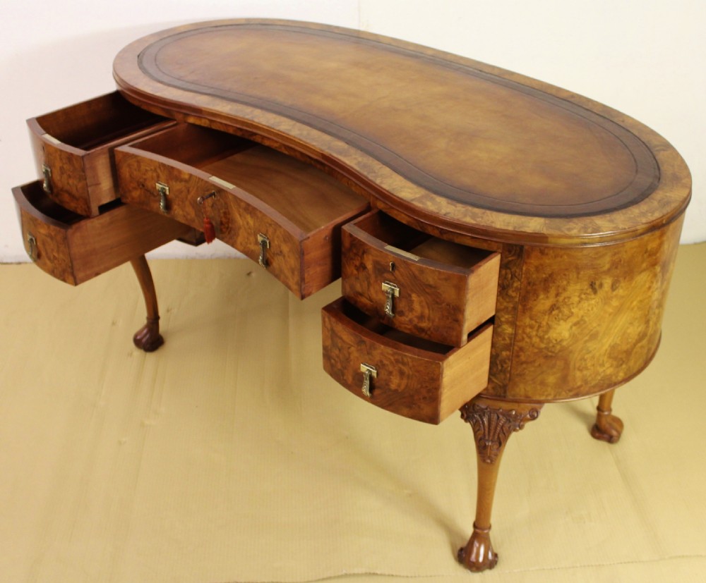 Burr Walnut Kidney Shaped Writing Desk View IV