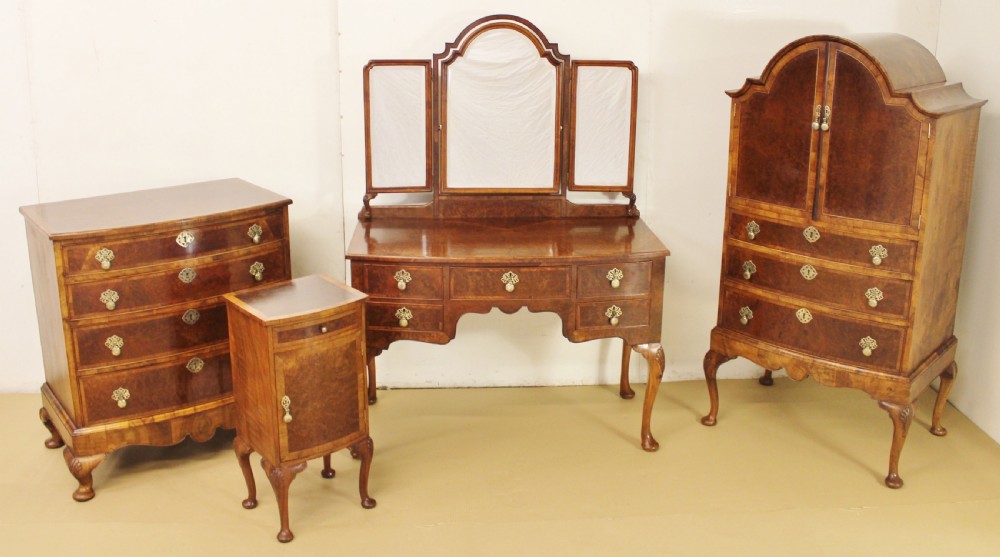 4 Piece Burr Walnut Bedroom Suite
