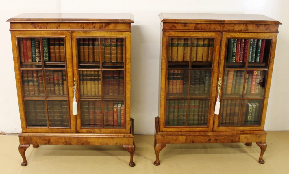 Pair of Glazed Burr Walnut Bookcases