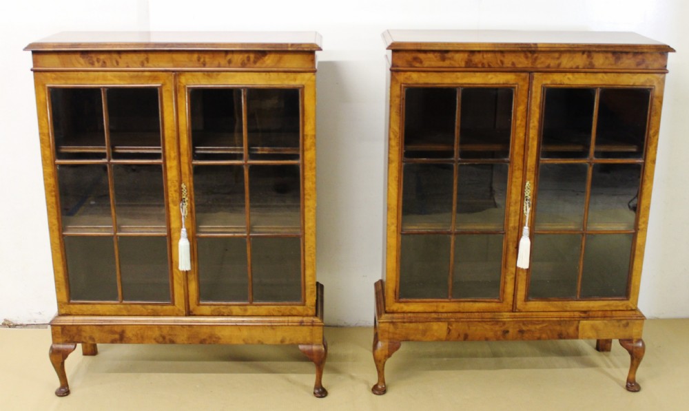 Pair of Glazed Burr Walnut Bookcases View VII