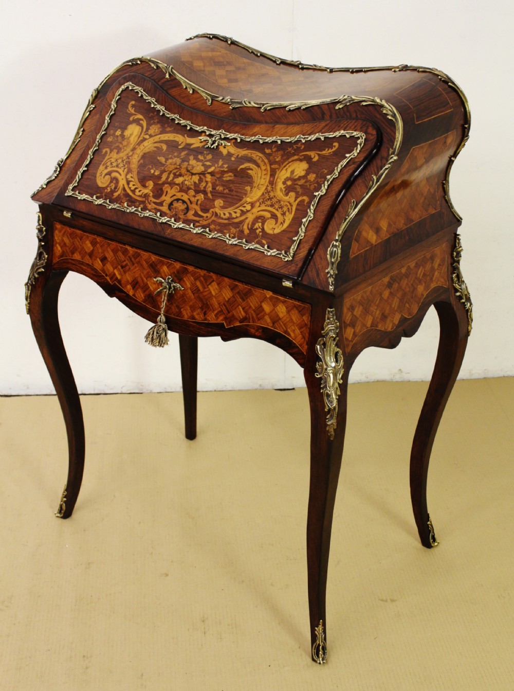 French Rosewood Marquetry Bombe Bureau 