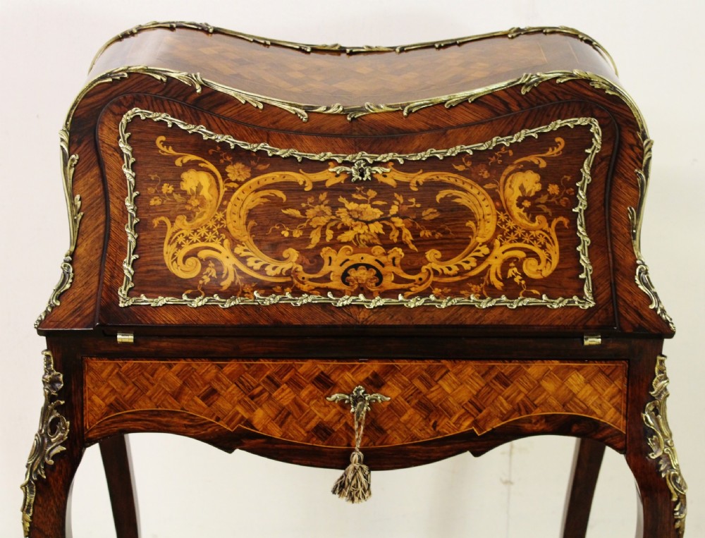 French Rosewood Marquetry Bombe Bureau  View II